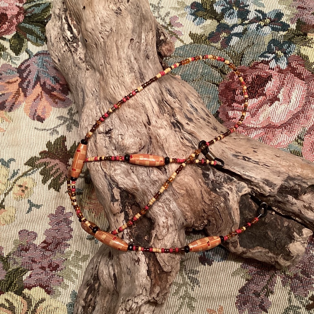 Beaded Eyeglass Holder Strap Lanyard Seed & Wood Beads 29”